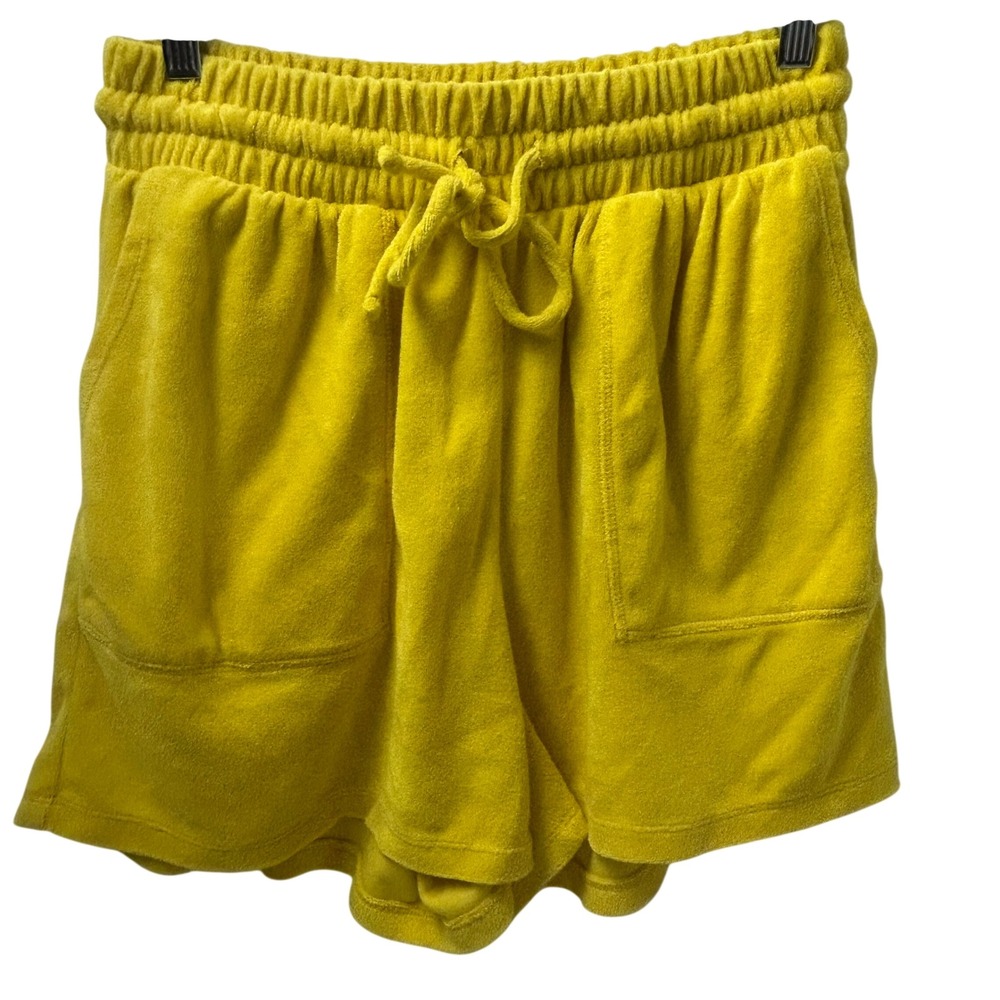 Zenana Yellow Terry Cloth Drawstring Shorts High Rise Pockets TP-5128AB Large